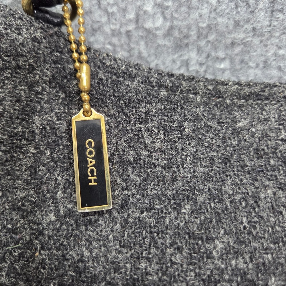 Coach Small Hobo Shoulder Bag Charcoal Gray‎ Wool Tweed Black Leather 8308 Y2K - Picture 3 of 16